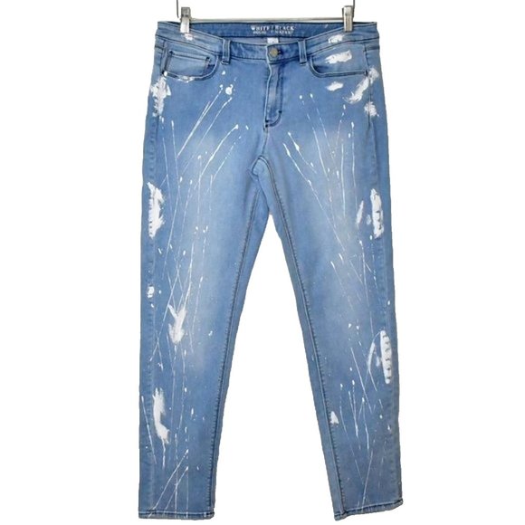 White House Black Market Jeans Womens 8 Mid Rise Girlfriend Skinny Paint Splash - Picture 1 of 10